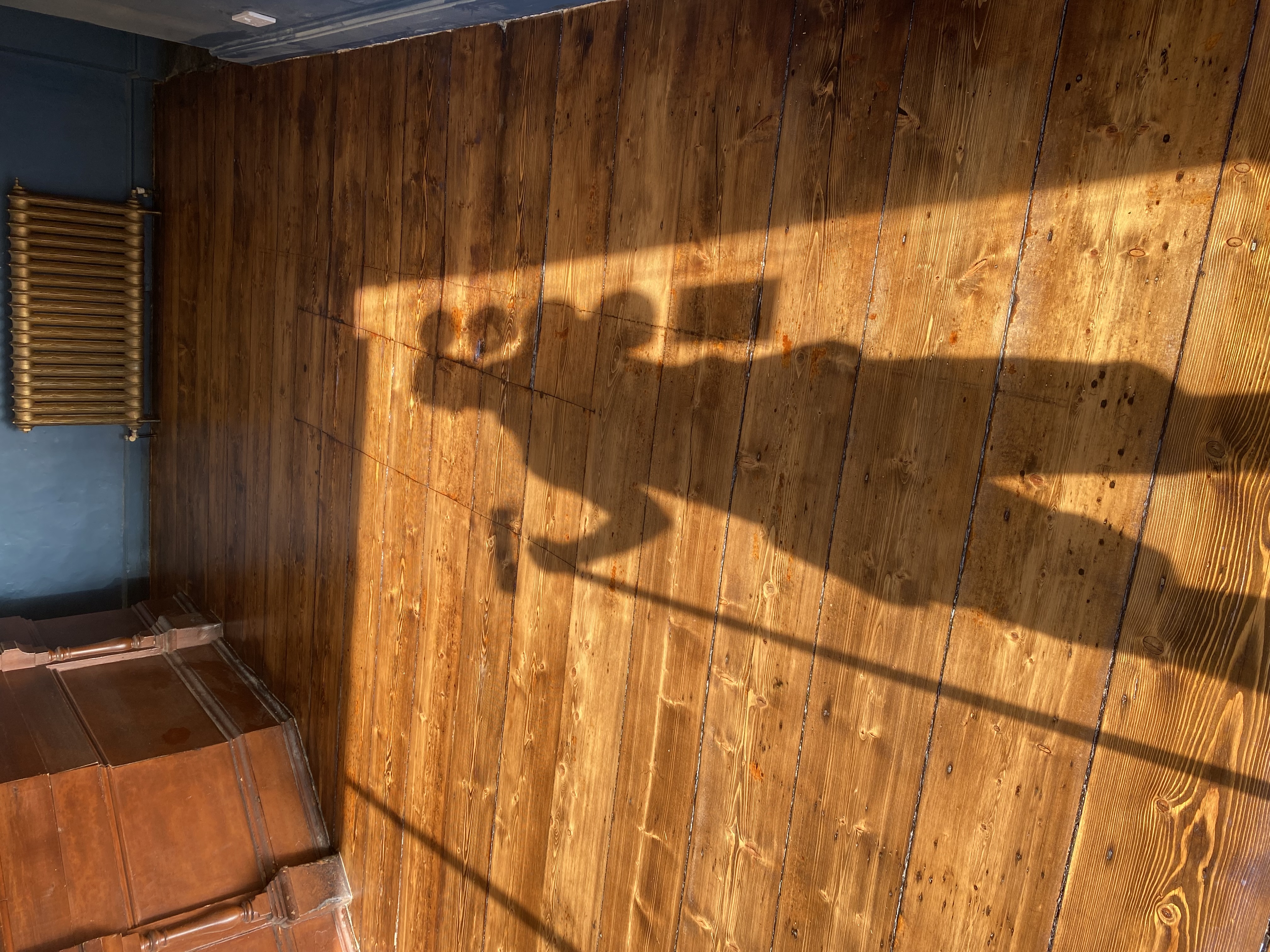 Dark stained timber floor restoration