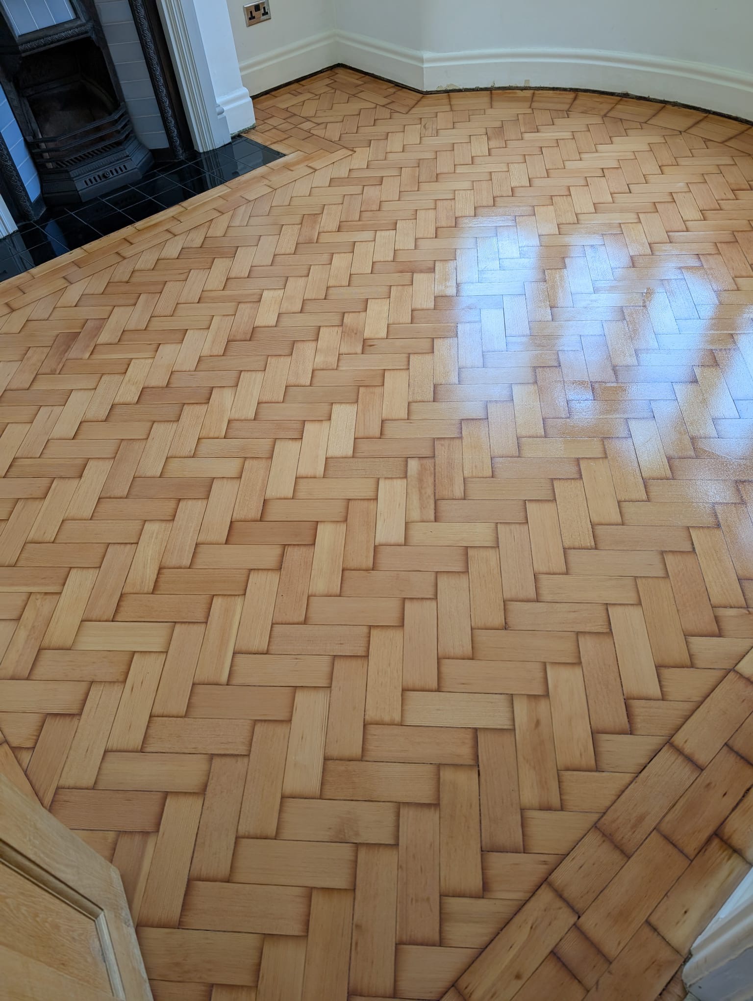 Finished parquet floor restoration